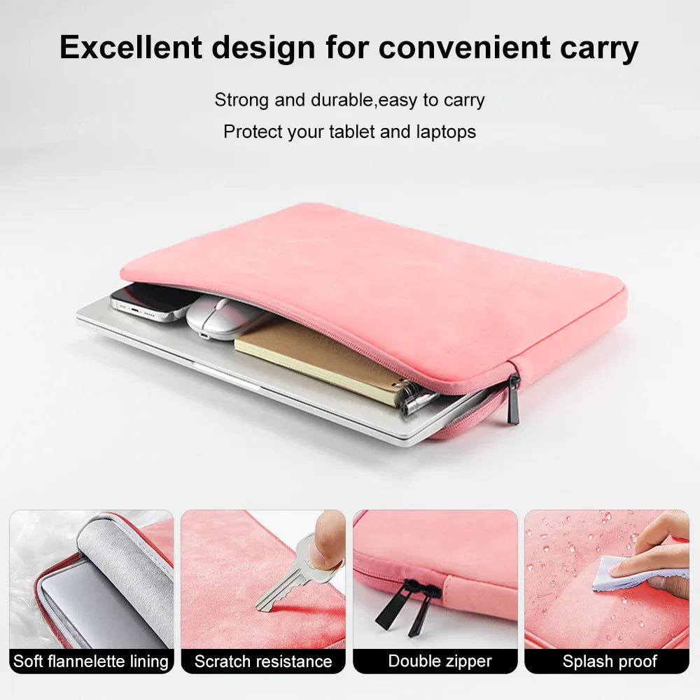PU Laptop Sleeve Bag - Shockproof Water-Resistant Zipper Case for 12–15.6 in (30–39.6 cm) Laptops, Slim Foam & Fleece Lined