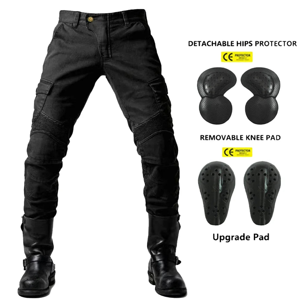 Men's Motorcycle Riding Pants with Detachable Knee and Hip Protectors Four-Season Casual Jeans
