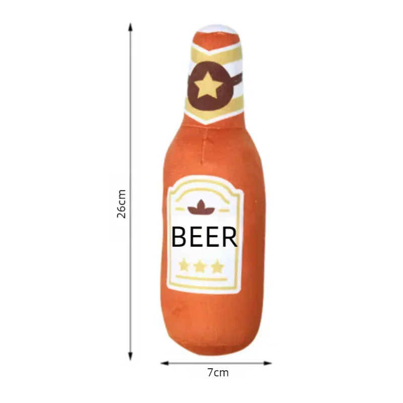 Plush Beer Bottle Dog Chew Toy - Squeaky, Bite-Resistant Interactive Toy for Small to Large Dogs, Teeth Cleaning