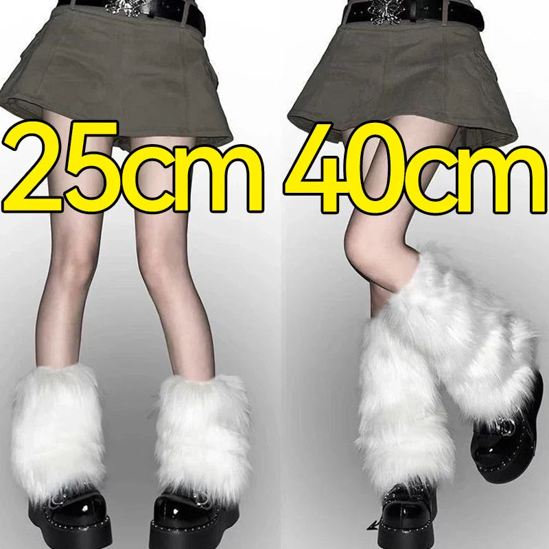 Plush Artificial Fur Leg Warmers 1/2 Pair Knee-Length Thermal Socks for Women & Girls 25/40 cm