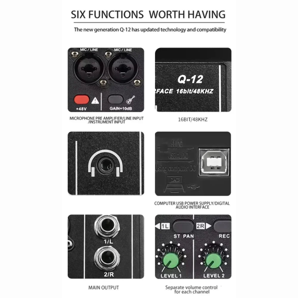 2-Channel Portable USB Audio Interface Mixer – Mini Sound Card for Guitar Recording, Studio Singing & Live Streaming