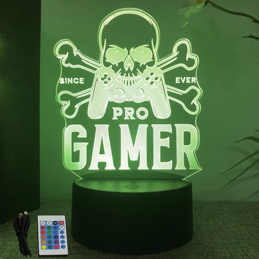 3D LED Neon Gamer Lamp - RGB Acrylic Night Light with Remote & Touch for Kids & Gaming Room