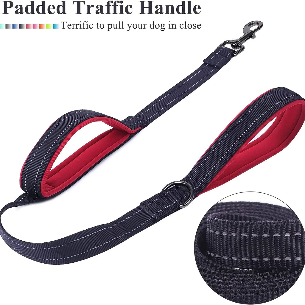 Heavy Duty Double Handle Dog Leash - Dual Handle Training Lead for Outdoor Travel & Greater Control
