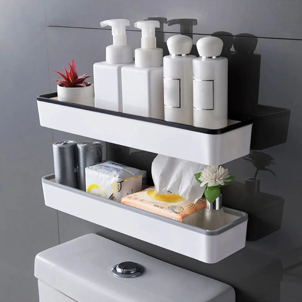 Over-Toilet Wall Shelf Organizer - Adhesive No-Drill Corner Bathroom Storage Rack, White