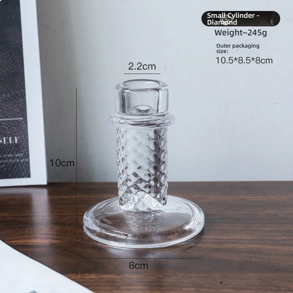 Clear Glass Pillar Candle Holder Table Candlestick for Dining Room Decor