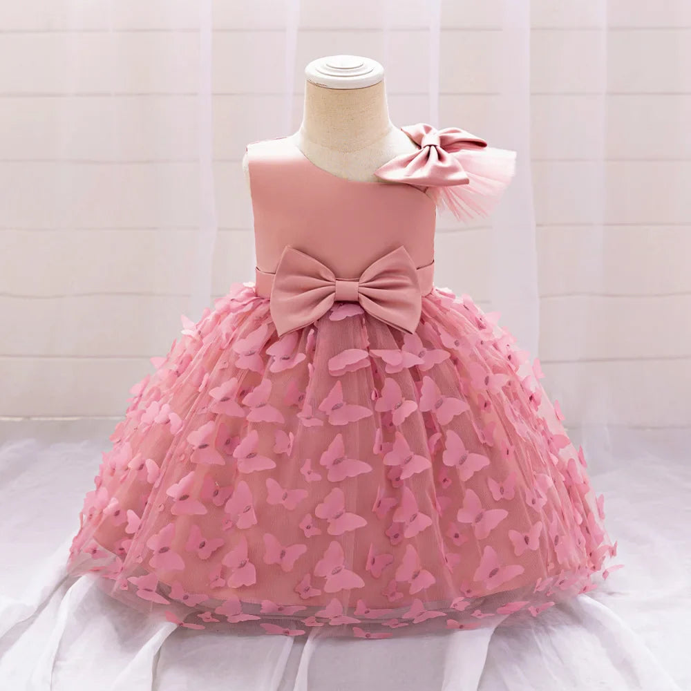 Butterfly Baby Girls White Baptism Party Dress Infant Bow Dresses