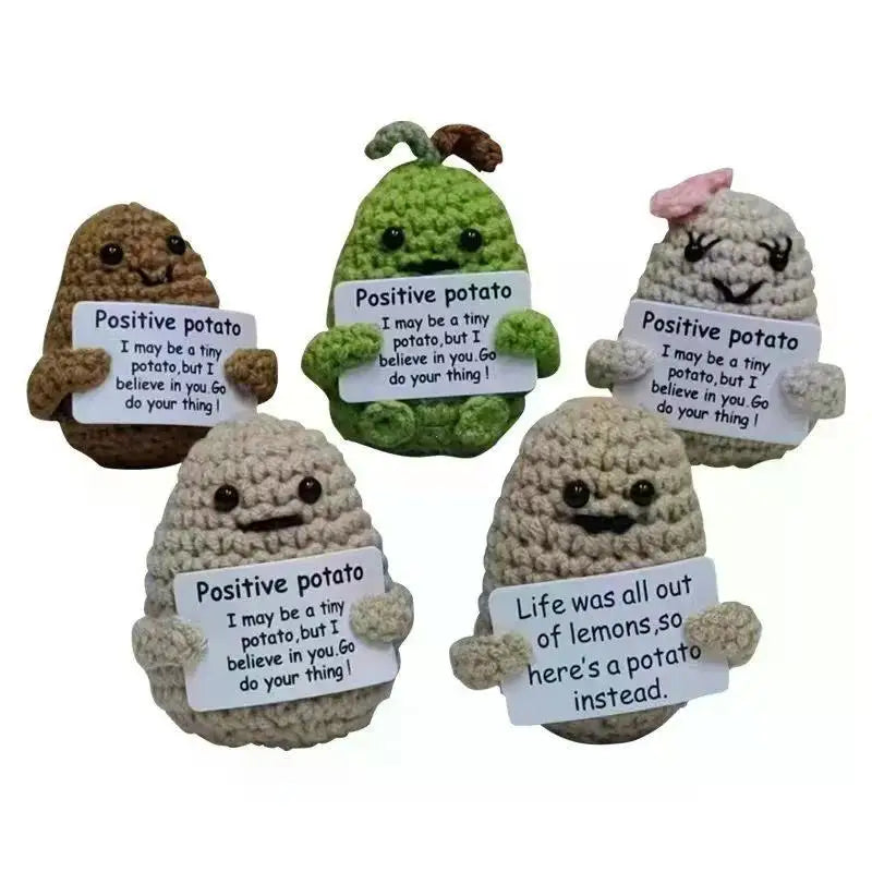 Handmade Mini Crochet Potato Plush Doll – Wool Knit Pocket Hug with Greeting Card, Funny Christmas & Holiday Home Decor Gift