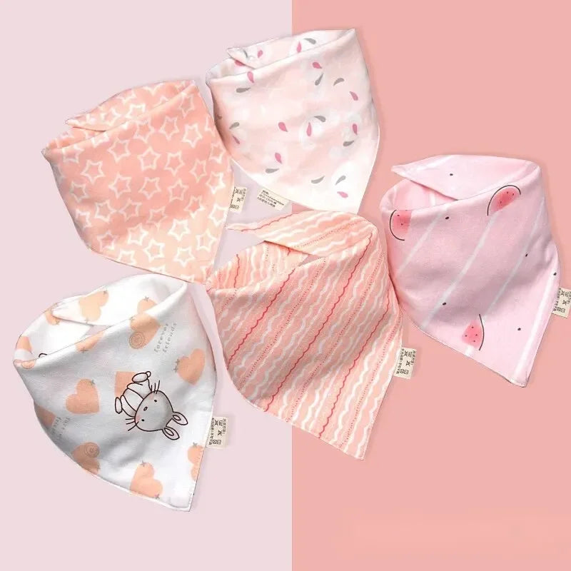 5-Pack Cotton Bandana Bibs – Waterproof Absorbent Baby Triangle Scarves, Cartoon Unisex Bibs
