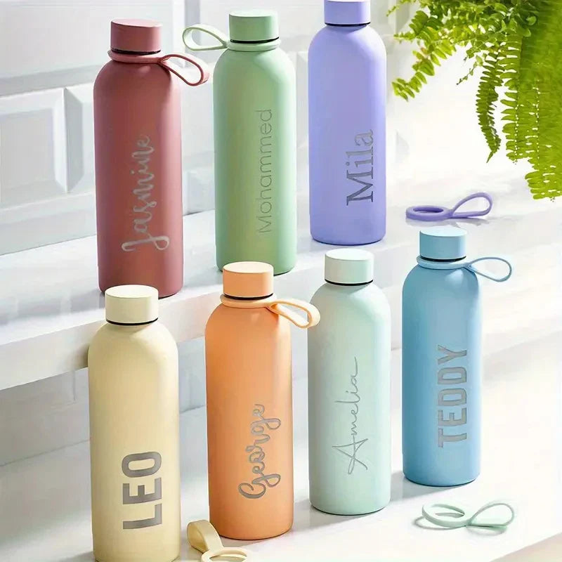 Personalized Stainless Steel Vacuum Water Bottle 17oz (500ml), Custom Name Laser Engraved Sports Tumbler