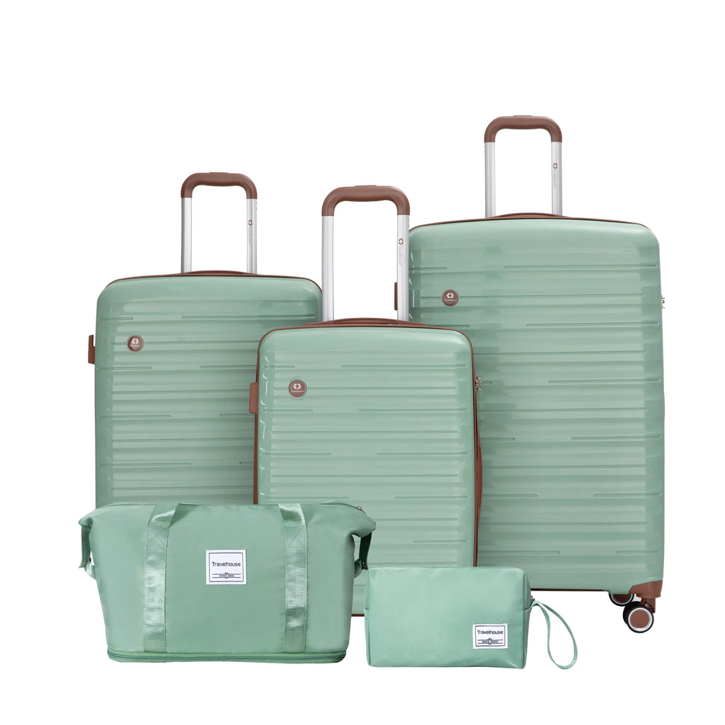 5-Piece Travel Luggage Set – 3 Hardshell Suitcases with Double Spinner Wheels & TSA Lock, Waterproof Duffel & Toiletry Bag