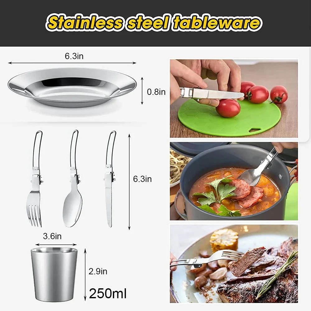 Lightweight Aluminum Camping Cookware Set – Nonstick Pot & Pan for 2-4 People with Mesh Carry Bag
