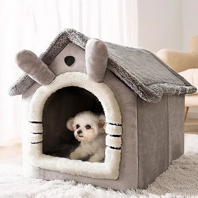 Foldable Pet House with Removable Mattress — Small / Medium / Large Cozy Dog & Cat Bed Winter Kennel