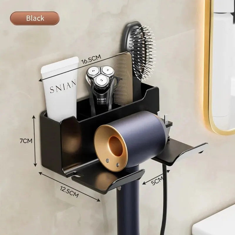 Wall-Mounted Hair Dryer & Straightener Holder – No-Drill Adhesive Hairdryer Organizer, ABS Bathroom Cradle