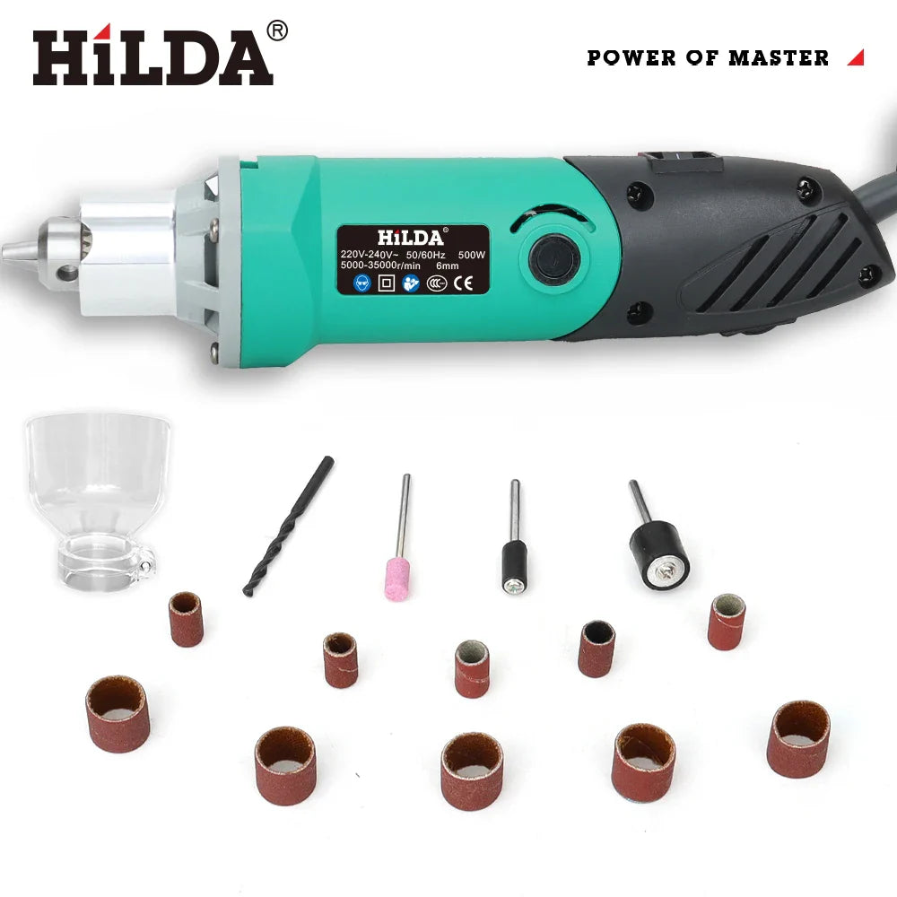 Engraver Electric Drill 500W 6-Speed Rotary Tool Kit - High-Power Grinder & Polisher for Woodworking
