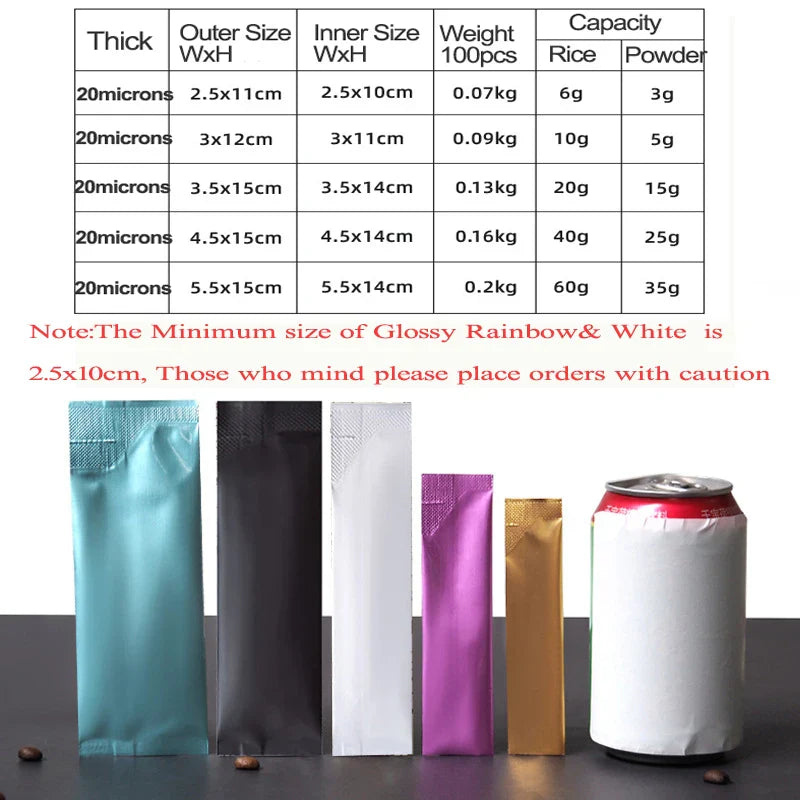 50-Pack Open Top Aluminum Foil Pouches Resealable Food Storage Bags for Coffee Tea Snacks Powder