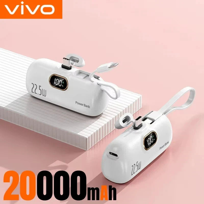 30,000mAh Mini Capsule Power Bank – Portable Fast Charger with Wireless Charging, Dual USB, Type-C & Lightning