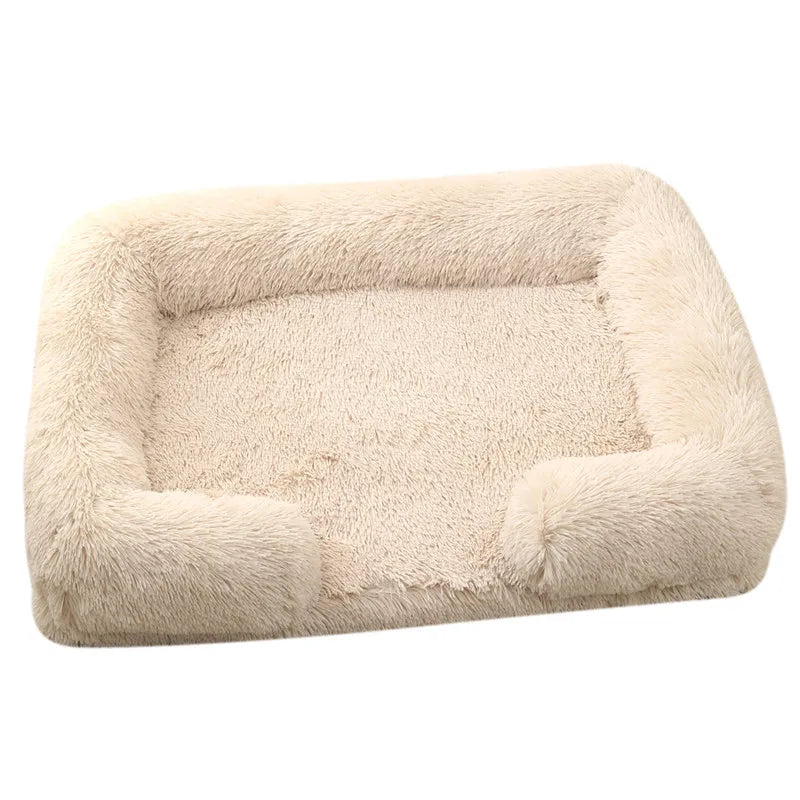 Plush Dog Bed with Removable Cover – Thickened Winter Pet Sofa Pad, Square, Small & Large