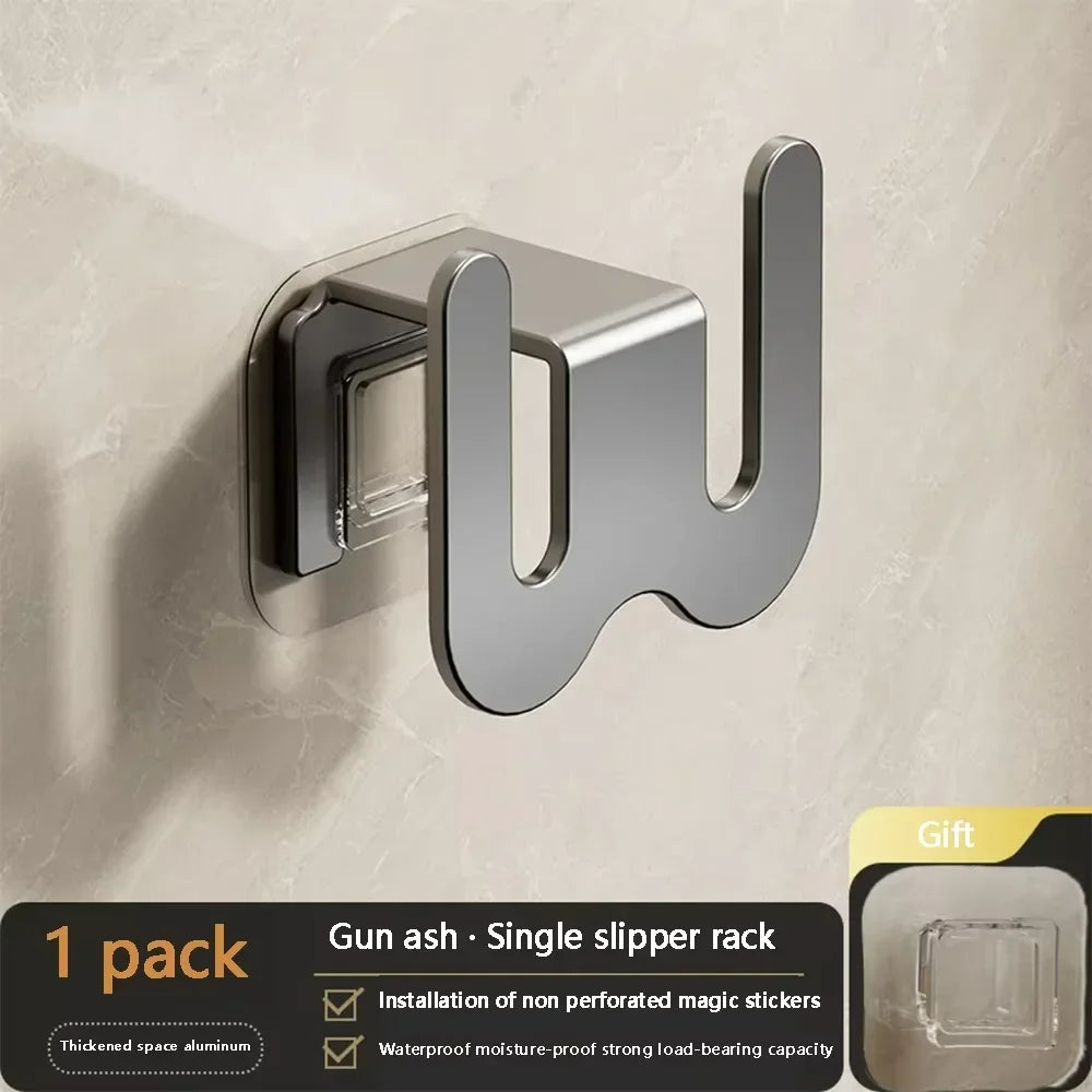 Wall-Mounted Non-Perforated Bathroom Slipper Rack with Rear Drainage, Single-Tier Shoe Storage Hook