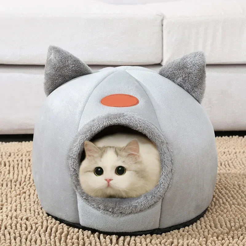 Plush Cat Cave Bed for Cats & Small Dogs – Indoor Pet House Tent with Removable Cushion, M/L/XL (33–39 cm | 13–15 in)