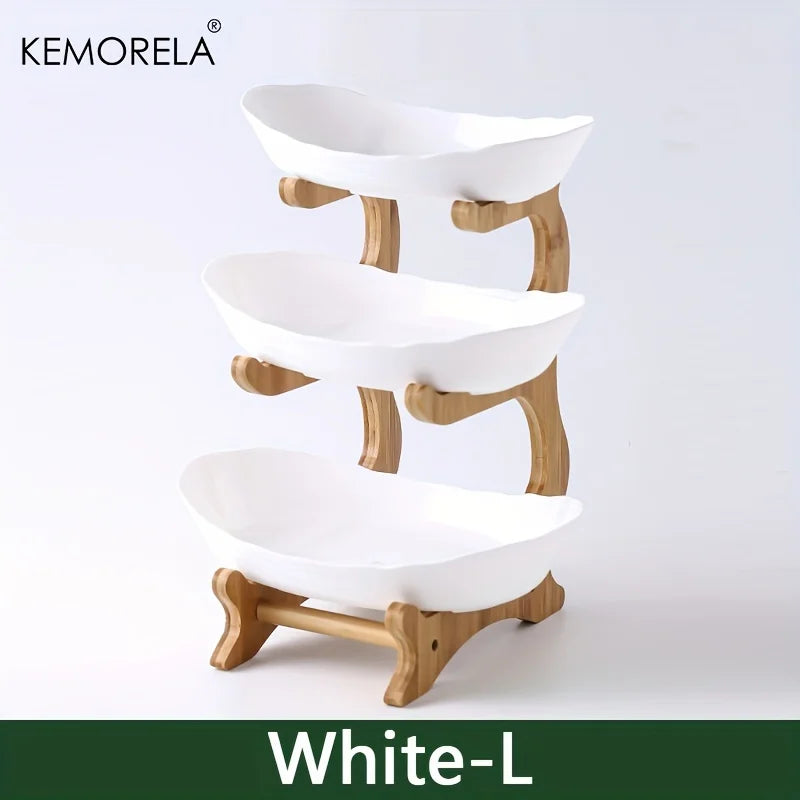 2/3-Tier Wooden Fruit Stand - Modern Snack & Candy Tray, Dried Fruit Basket and Cake Stand