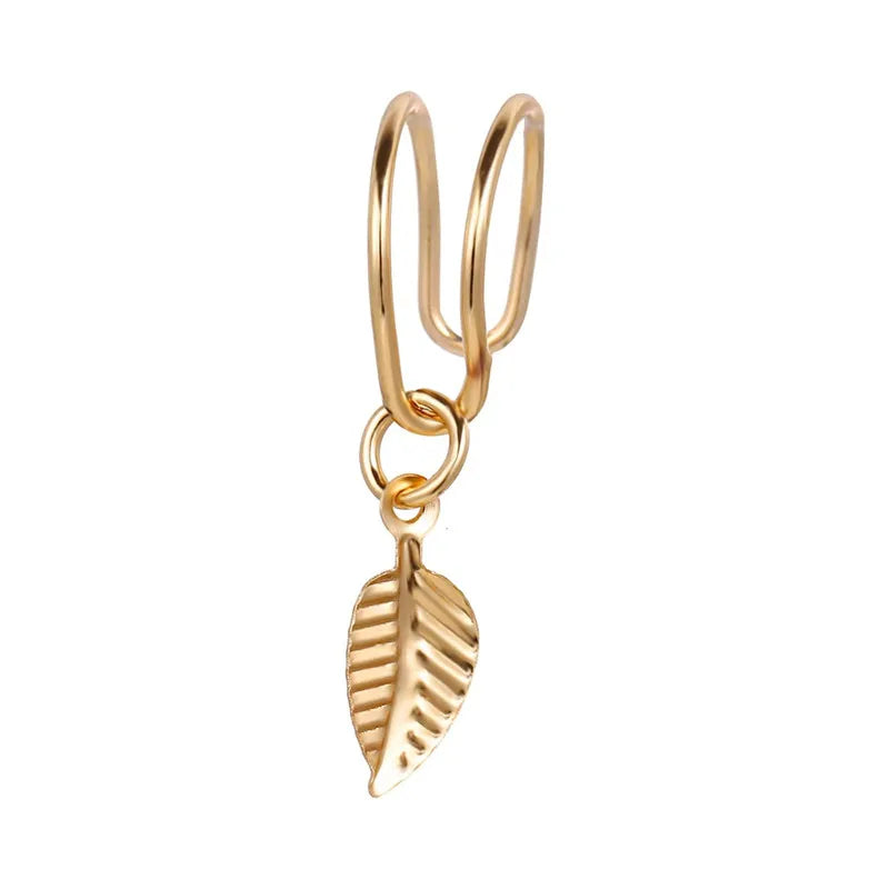 Gold Leaf Ear Cuff Clip-On Earrings for Women — No-Piercing Cartilage Climbers