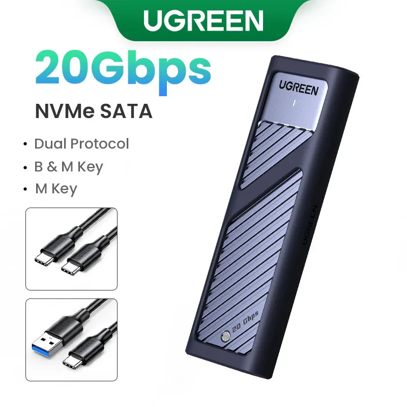 M.2 NVMe & SATA SSD Enclosure USB-C 20Gbps (USB 3.2 Gen2x2) — Supports 2230/2242/2260/2280 M & B+M Keys, Up to 8TB