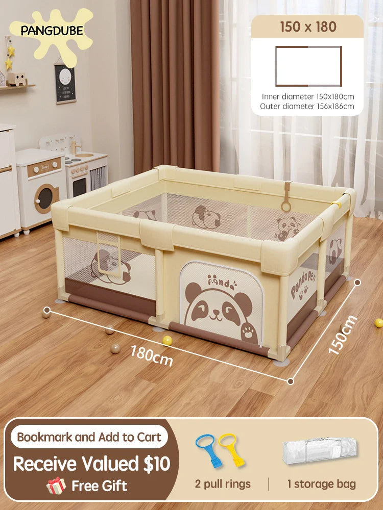 Crocodile Baby Playpen with Storage Bag & Hand Rings – Portable Play Fence for Ball Pit & Toddler Playground