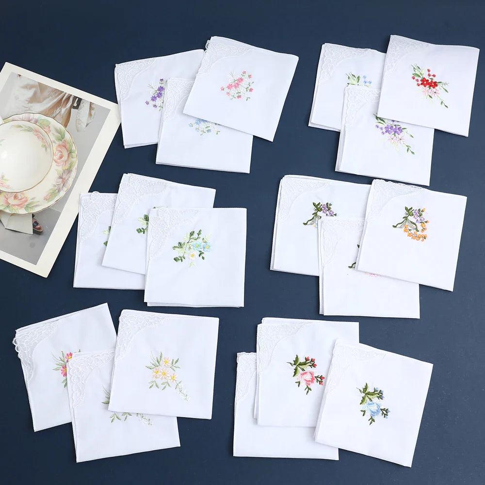 12-Pack Women's Cotton Lace Embroidered Handkerchiefs – Thin Soft Bridal & Mother's Day Gifts