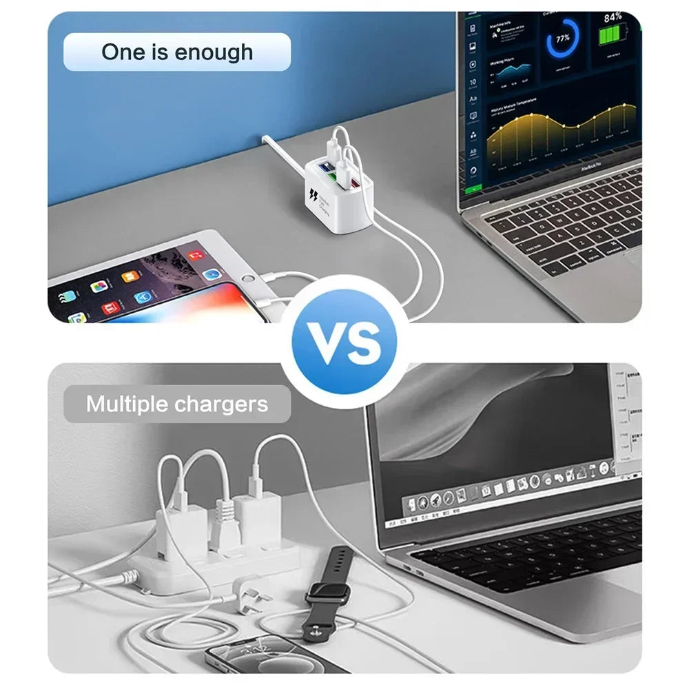6-Port USB Travel Charger Hub – 120W Fast Charging Power Strip with EU & US Plug, Universal USB AC Adapter