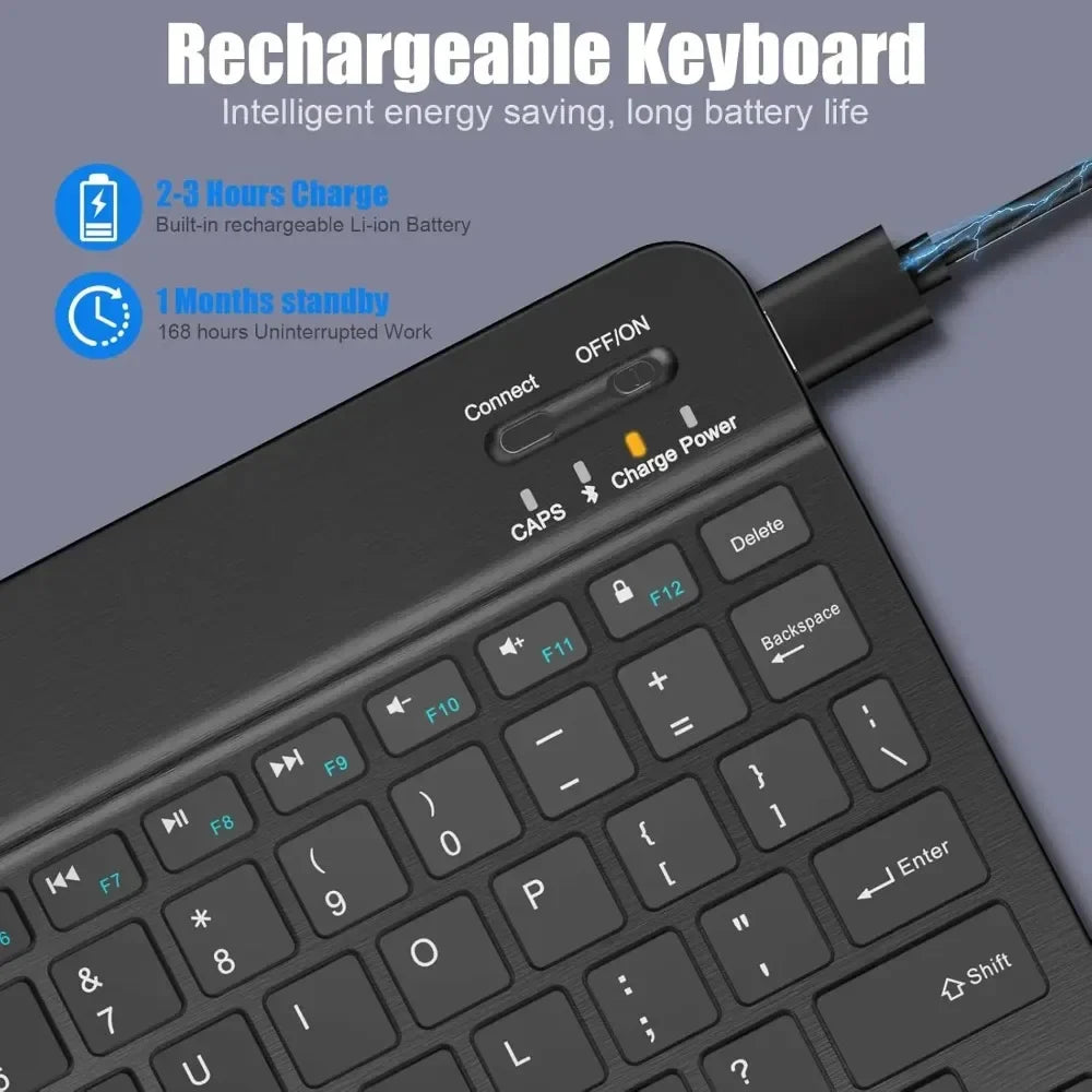 Bluetooth Compact 59-Key Wireless Keyboard for iPad Air/Pro/Mini & Tablets – Rechargeable, Micro USB, 7–13 Inch (17.8–33 cm) Compatible