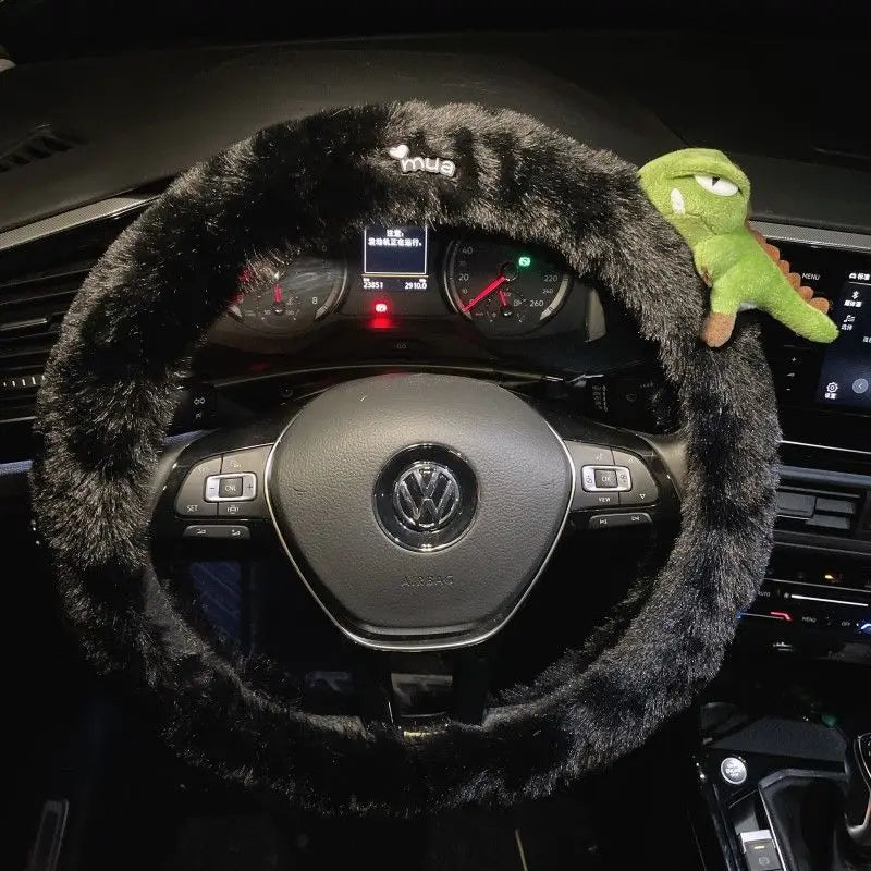 Cute Cartoon Fur Steering Wheel Cover Winter Warm Car Handle Cover for Women