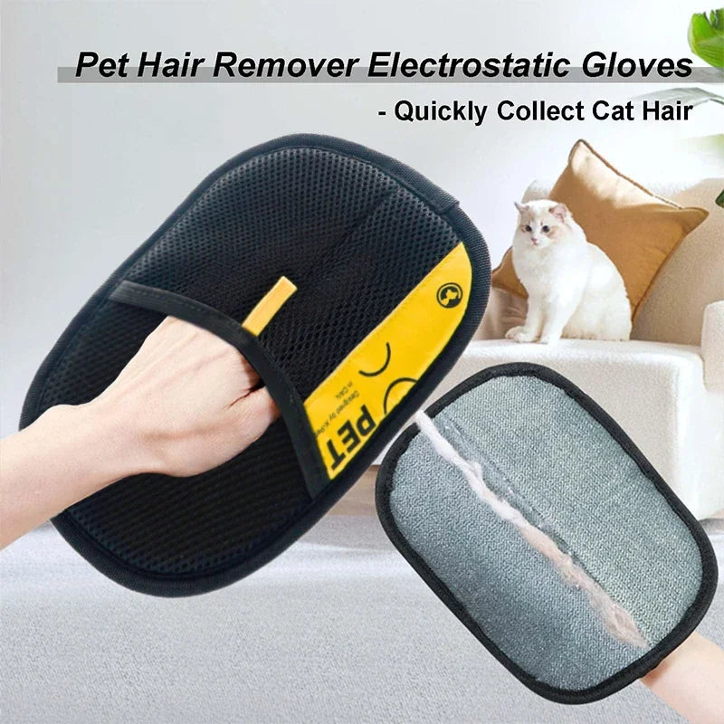 Pet Hair Remover Gloves – Electrostatic Reusable Washable Grooming Glove with 2-in-1 Lint Roller for Cats & Dogs