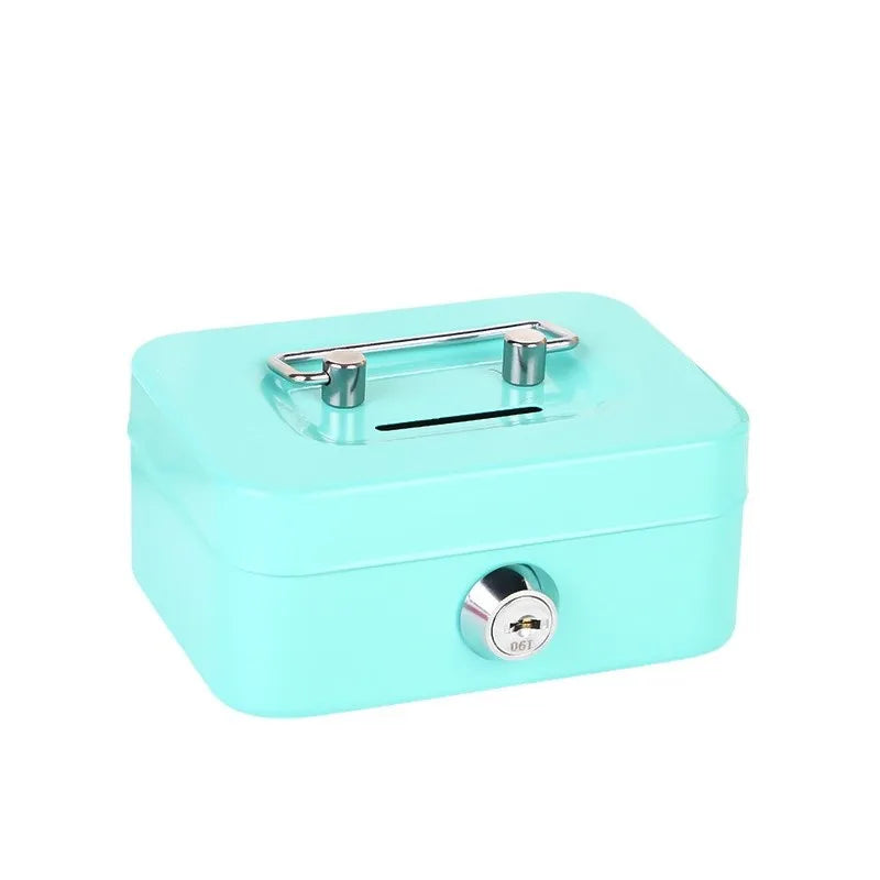 Portable Lockable Metal Cash Box with Key - Small Piggy Money Safe for Kids