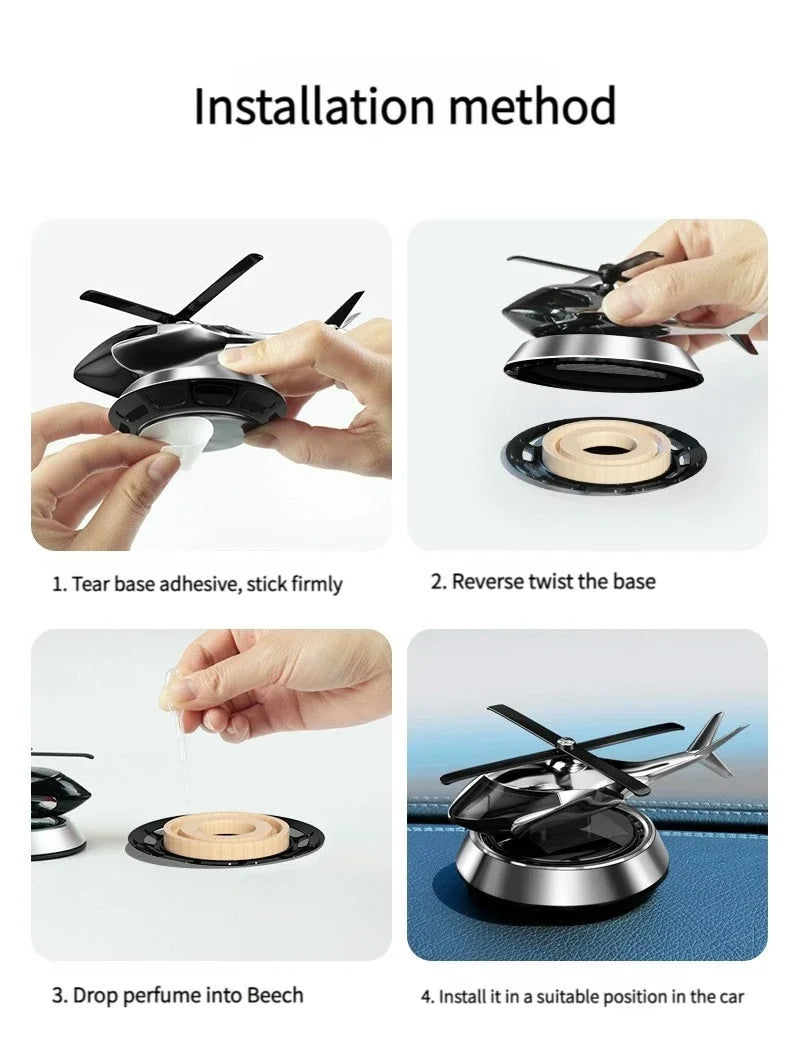 Solar Helicopter Propeller Car Air Freshener Decorative Aromatherapy Diffuser for Car Interior