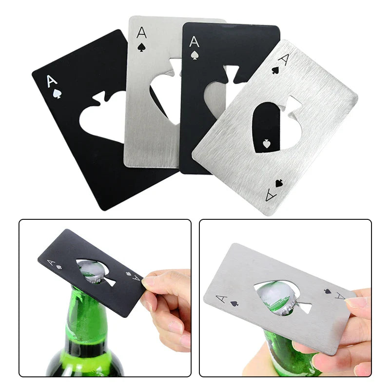Poker-Shaped Credit Card Bottle Opener — Stainless Steel Wallet-Sized (85 x 54 mm / 3.35 x 2.13 in) Bar & Can Opener