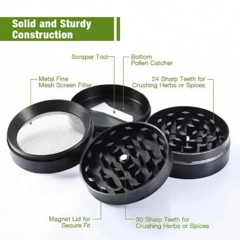 2-Inch (50mm) Zinc Alloy Dog Pattern 4-in-1 Herb Grinder – Tobacco & Spice Crusher