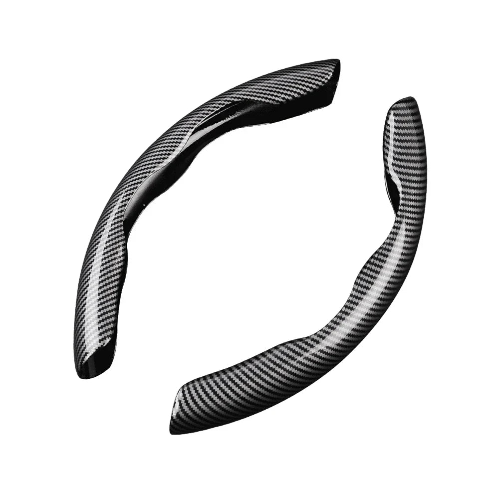 Carbon Fiber 2-Pack Steering Wheel Covers for 37-38 cm (14.6-15.0 in) Wheels – Non-Slip Washable Interior Protector (Left & Right)