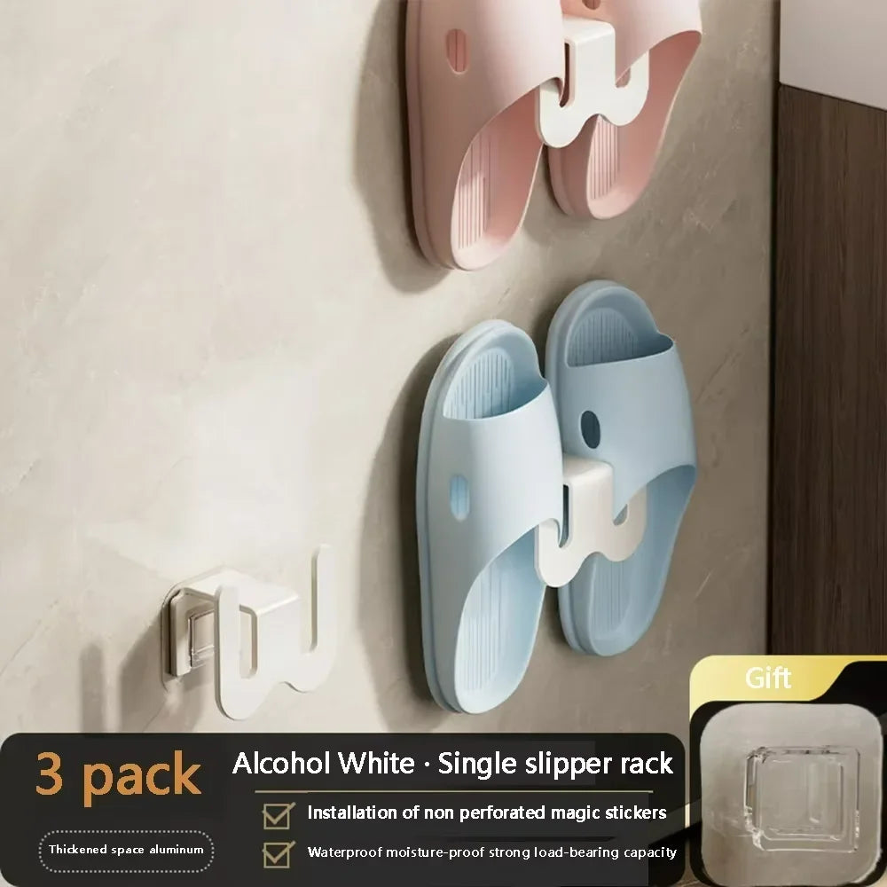 Wall-Mounted Non-Perforated Bathroom Slipper Rack with Rear Drainage, Single-Tier Shoe Storage Hook