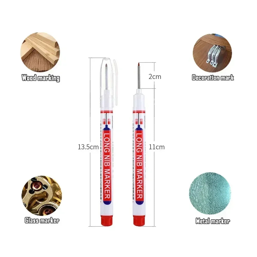 20mm Long-Head Deep Hole Marker Pens - Waterproof Fast-Dry Oil Markers for Wood, Metal & Glass (Red/Black/Blue/Green)