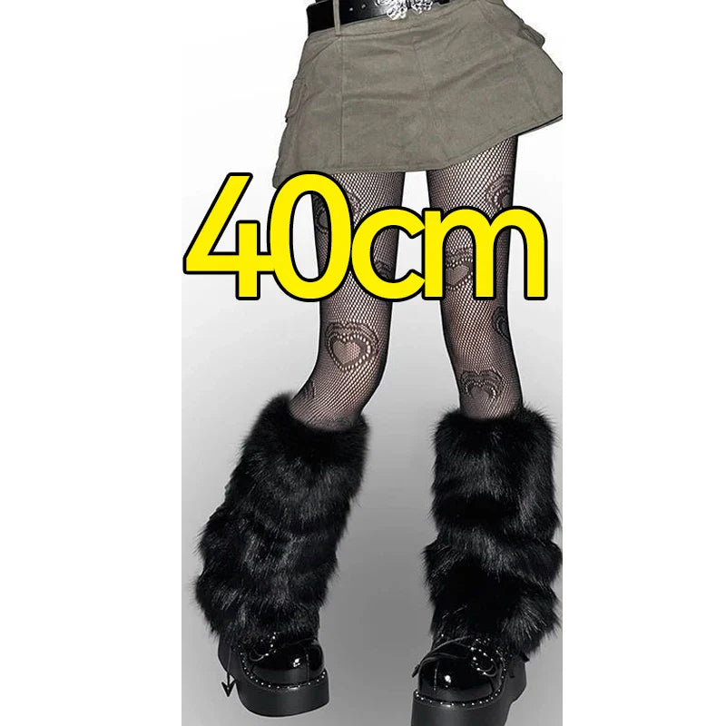 Plush Artificial Fur Leg Warmers 1/2 Pair Knee-Length Thermal Socks for Women & Girls 25/40 cm