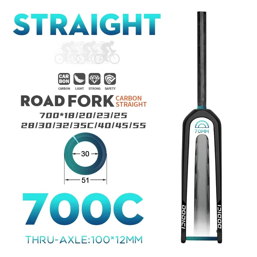 Carbon Fiber Road & Gravel Bike Front Fork - Quick Release, 28.6mm Steerer, Fits 700C Tires up to 55C