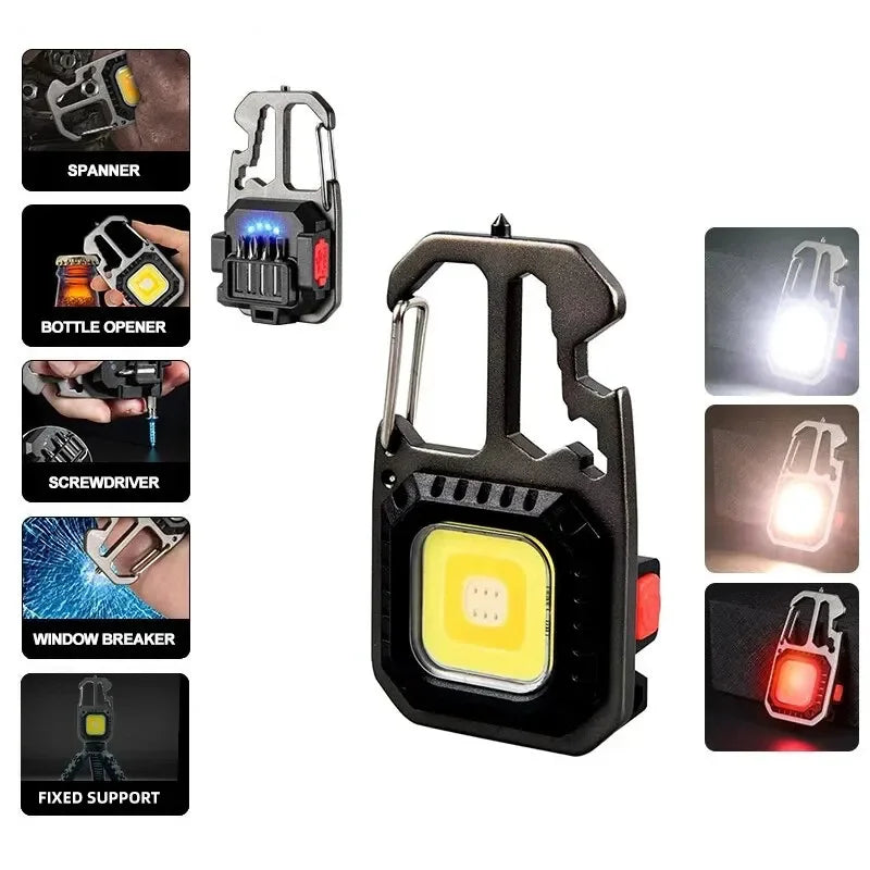 Portable Mini Rechargeable COB Keychain Light with Screwdriver LED EDC Camping Emergency Flashlight