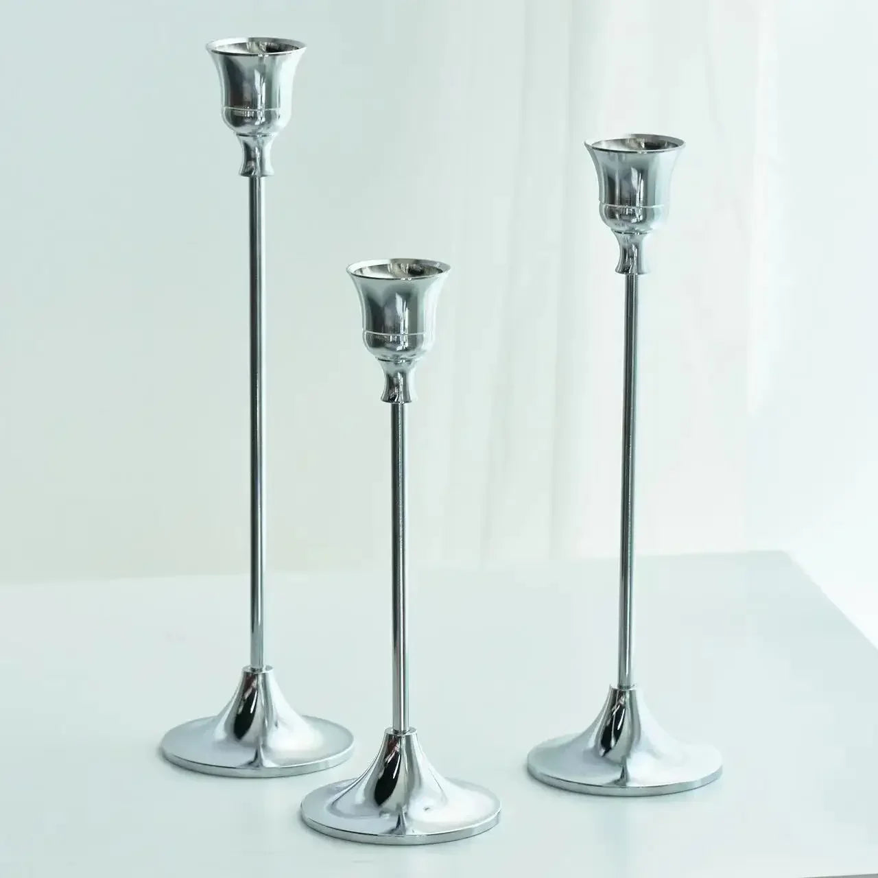 3-Piece Brass Gold Candlestick Holder Set 5.9/7.3/9.3 in (15/18.5/23.5 cm) Taper Candle Stands for Wedding & Home Decor