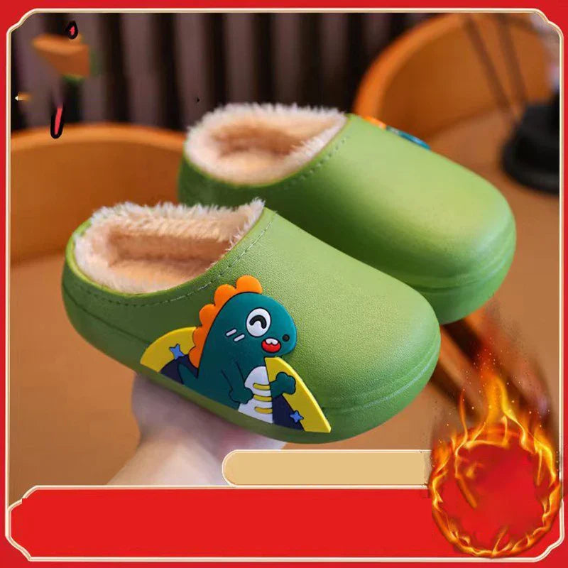 Unisex Kids Plush Waterproof Slippers - Thickened Anti-Slip Animal Print Home Slippers for Boys & Girls, Sizes 16–37 (12–22.5 cm / 4.7–8.9 in)