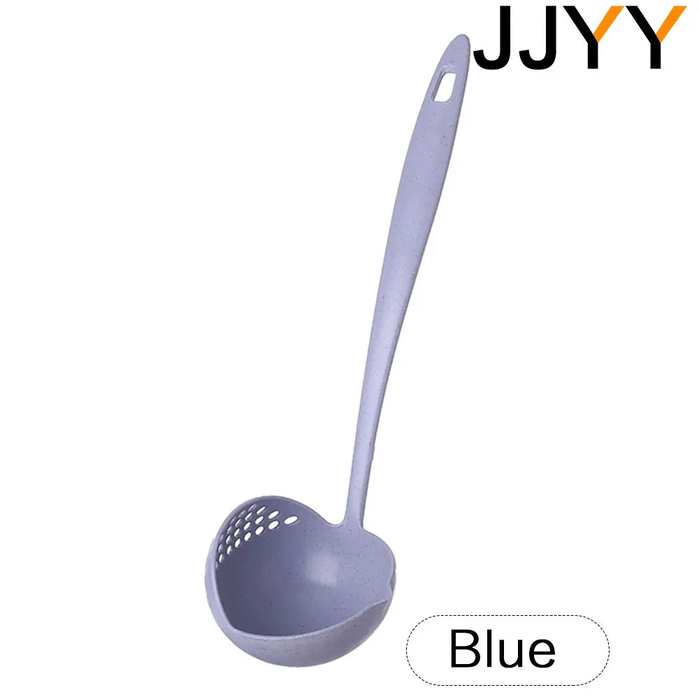2-in-1 Long Handle Slotted Spoon Strainer - Plastic Soup Ladle for Hot Pot & Kitchen