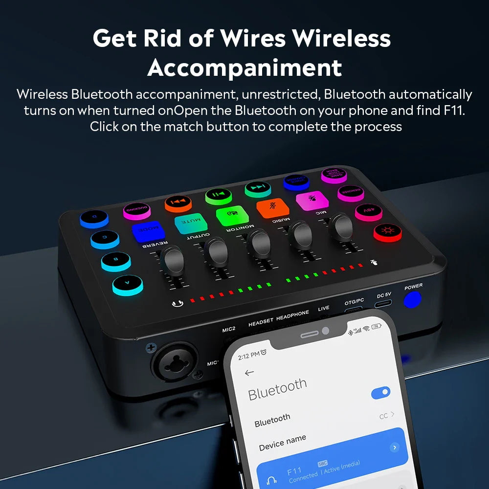 5-Channel Live Sound Card Mixer for Streaming, Podcasting & Gaming - Professional Audio Mixer
