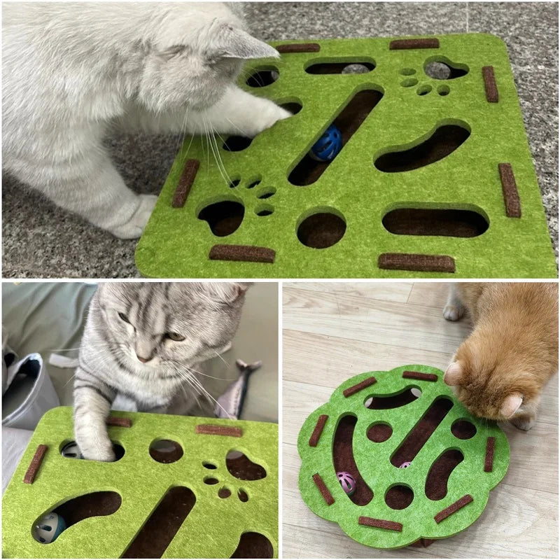 Interactive Felt Cat Puzzle Maze Toy Kit with Bell Balls & Scratch Boards