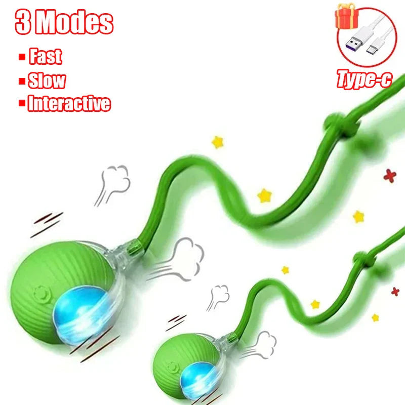 Interactive Automatic Rolling Ball Toy for Cats and Dogs, Rechargeable Smart Pet Toy with Faux Tail