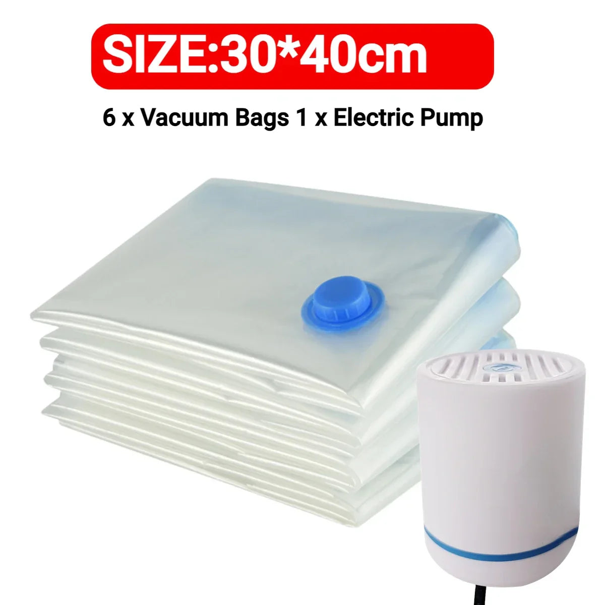 7 Sizes Reusable Vacuum Storage Bags with Mini Electric Pump – Space-Saving Compression Bags for Clothes, Bedding & Travel