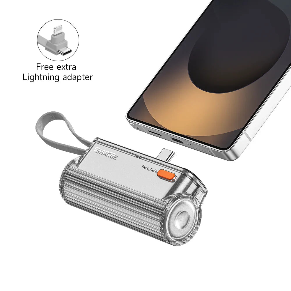 Flow Mini Portable Power Bank 5000mAh 22.5W Fast Charging Dual USB-C with Built-in Lightning & USB-C Cables